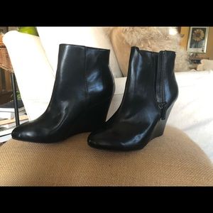 LOFT wedge heel bootie. Genuine black leather